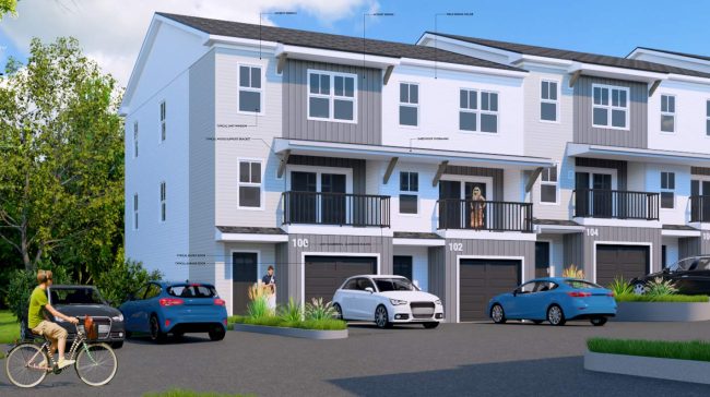 Elevation Rendering of Boulder Way townhome unit in Manchester NH