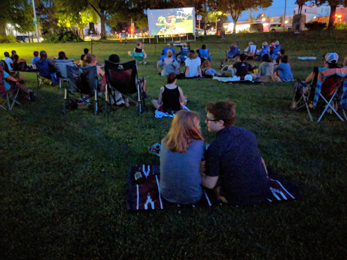Outdoor backyard movie night with projector seating by Socha