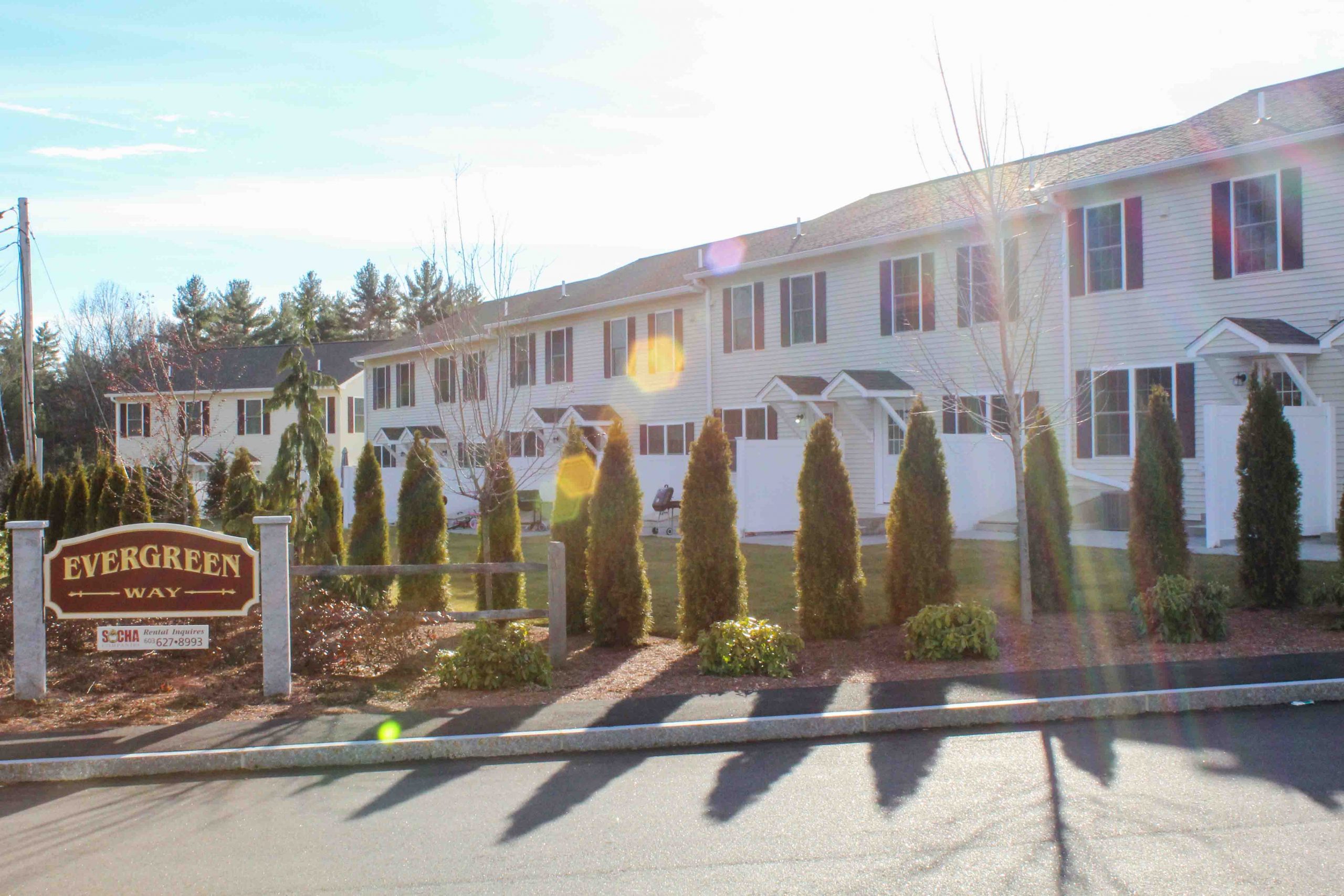 Evergreen Way community entrance by Socha Companies is a quality townhouse community in Manchester, NH