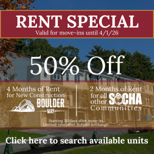 Socha Companies is offering a 50% off rent special on all townhouses.